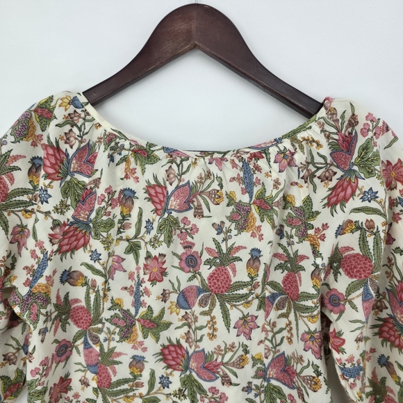 Lucky Brand India Cotton Boho Floral Peasant Blouse Keyhole Cottagecore Medium - Picture 7 of 14